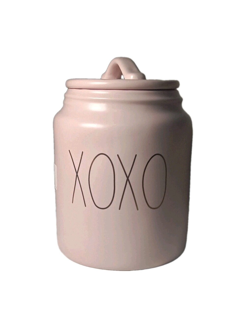 Rae Dunn XOXO Ceramic Canister Pink & Gold-Rare Font Valentine’s Day Jar MINT